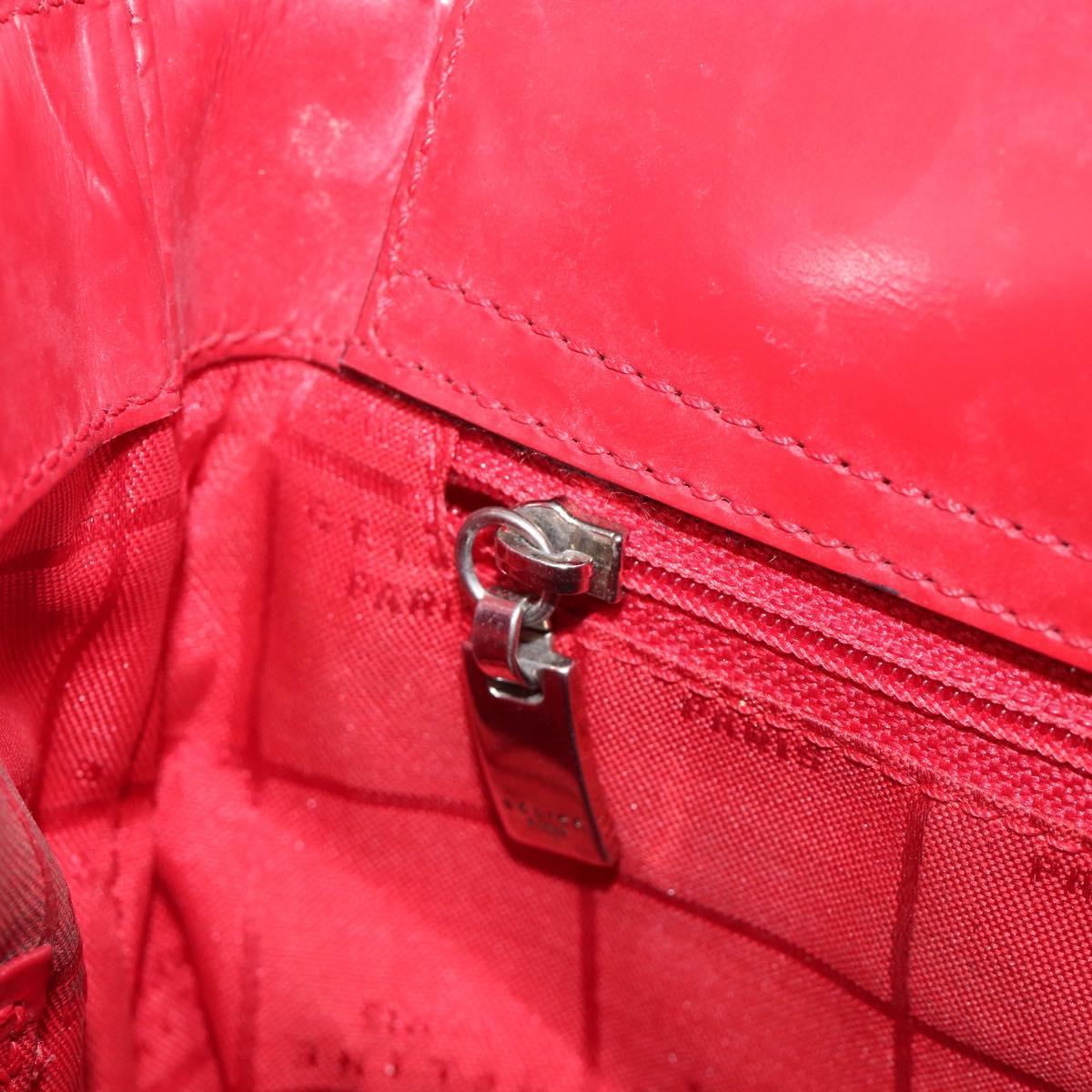 CELINE Hand Bag Canvas Red Silver Auth bs37258
