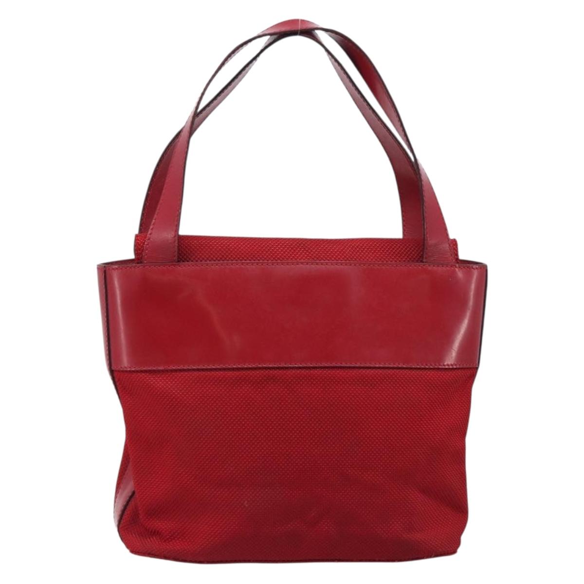 CELINE Hand Bag Canvas Red Silver Auth bs37258