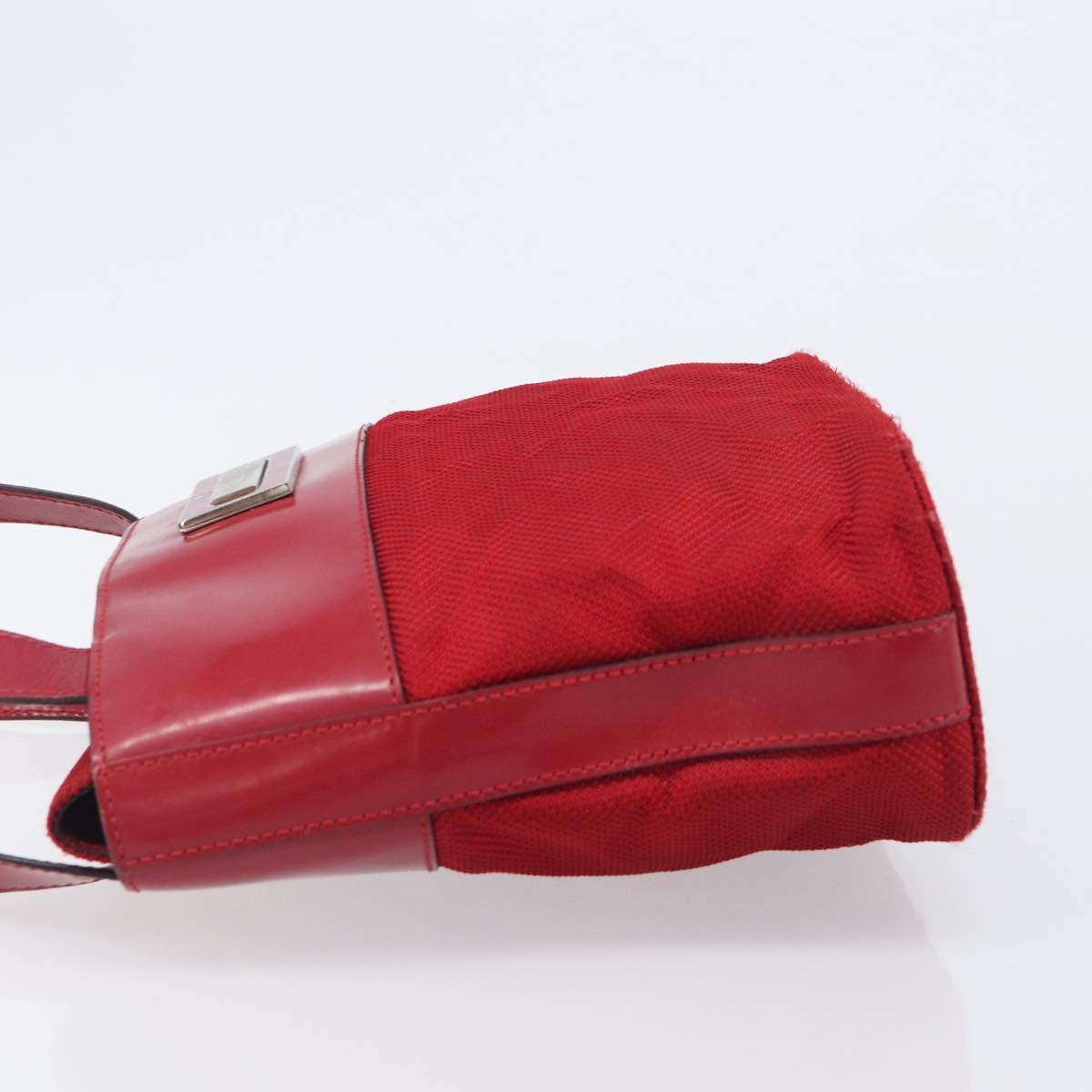 CELINE Hand Bag Canvas Red Silver Auth bs37258