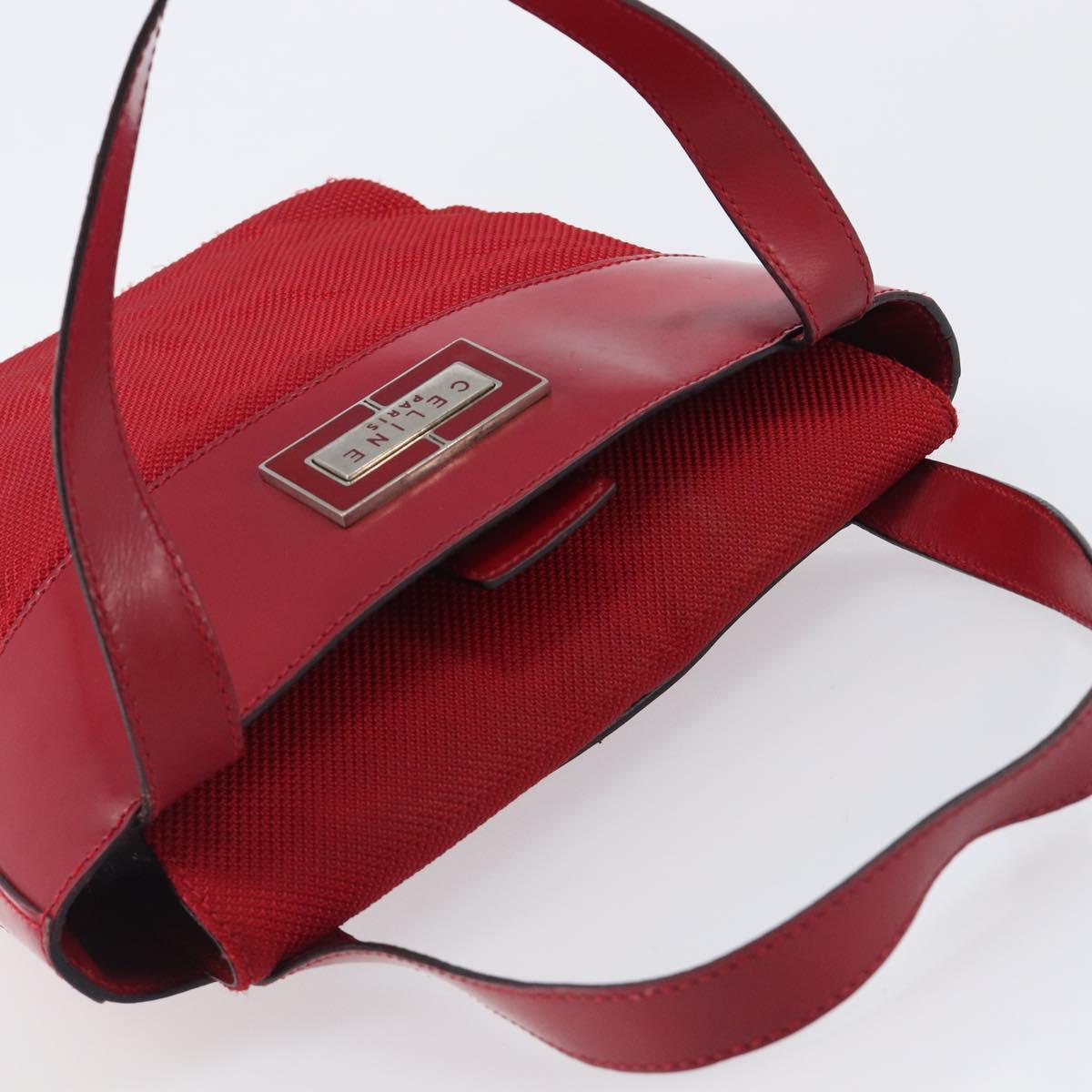CELINE Hand Bag Canvas Red Silver Auth bs37258