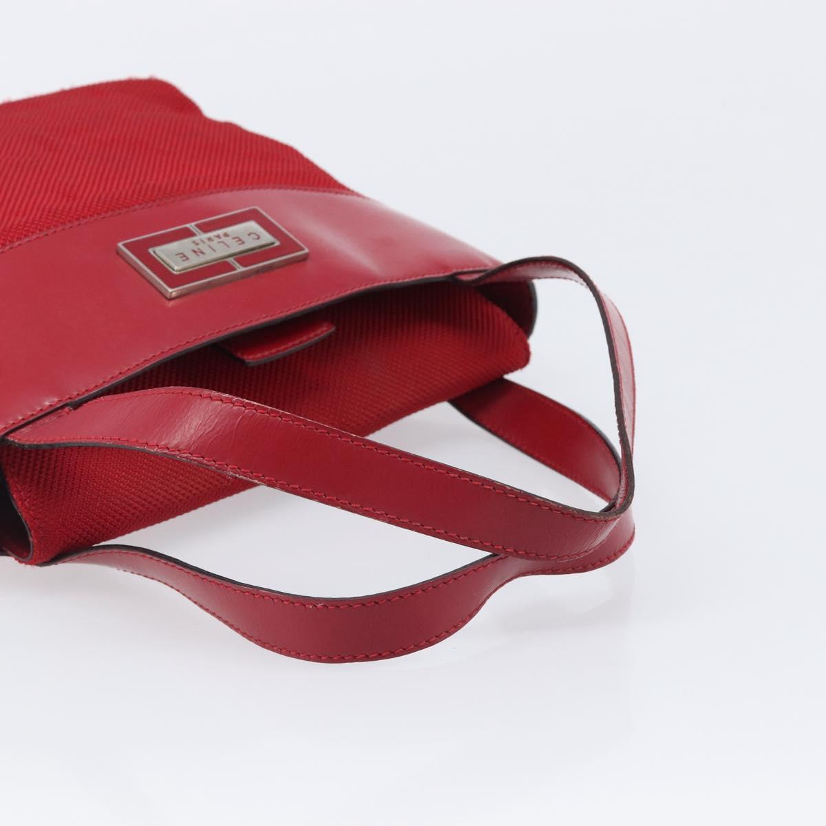CELINE Hand Bag Canvas Red Silver Auth bs37258