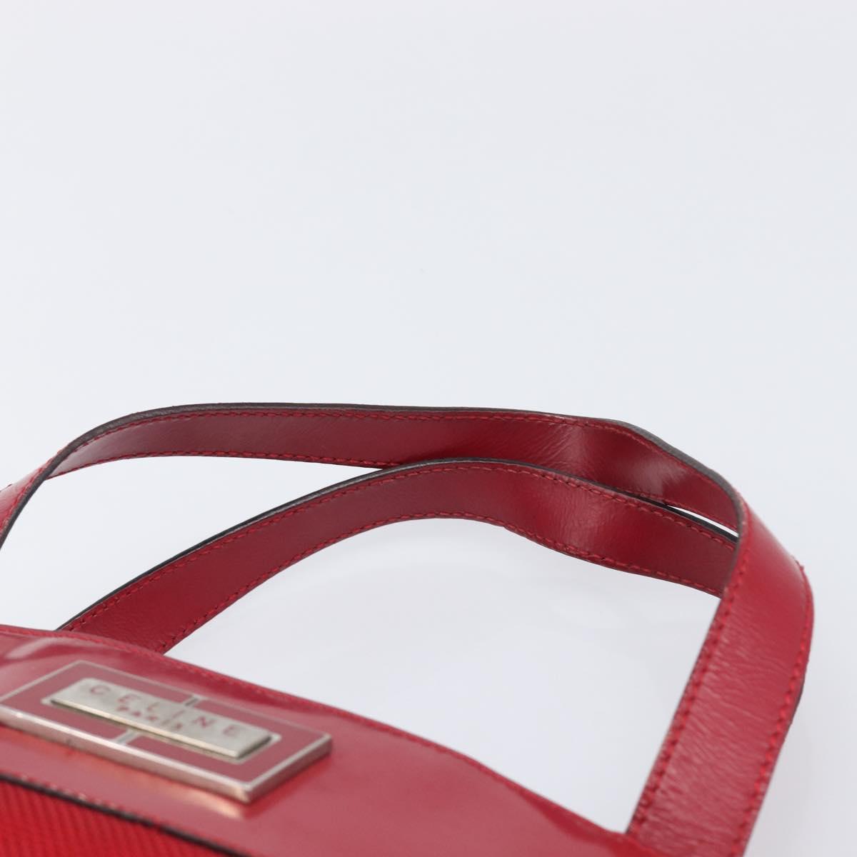 CELINE Hand Bag Canvas Red Silver Auth bs37258