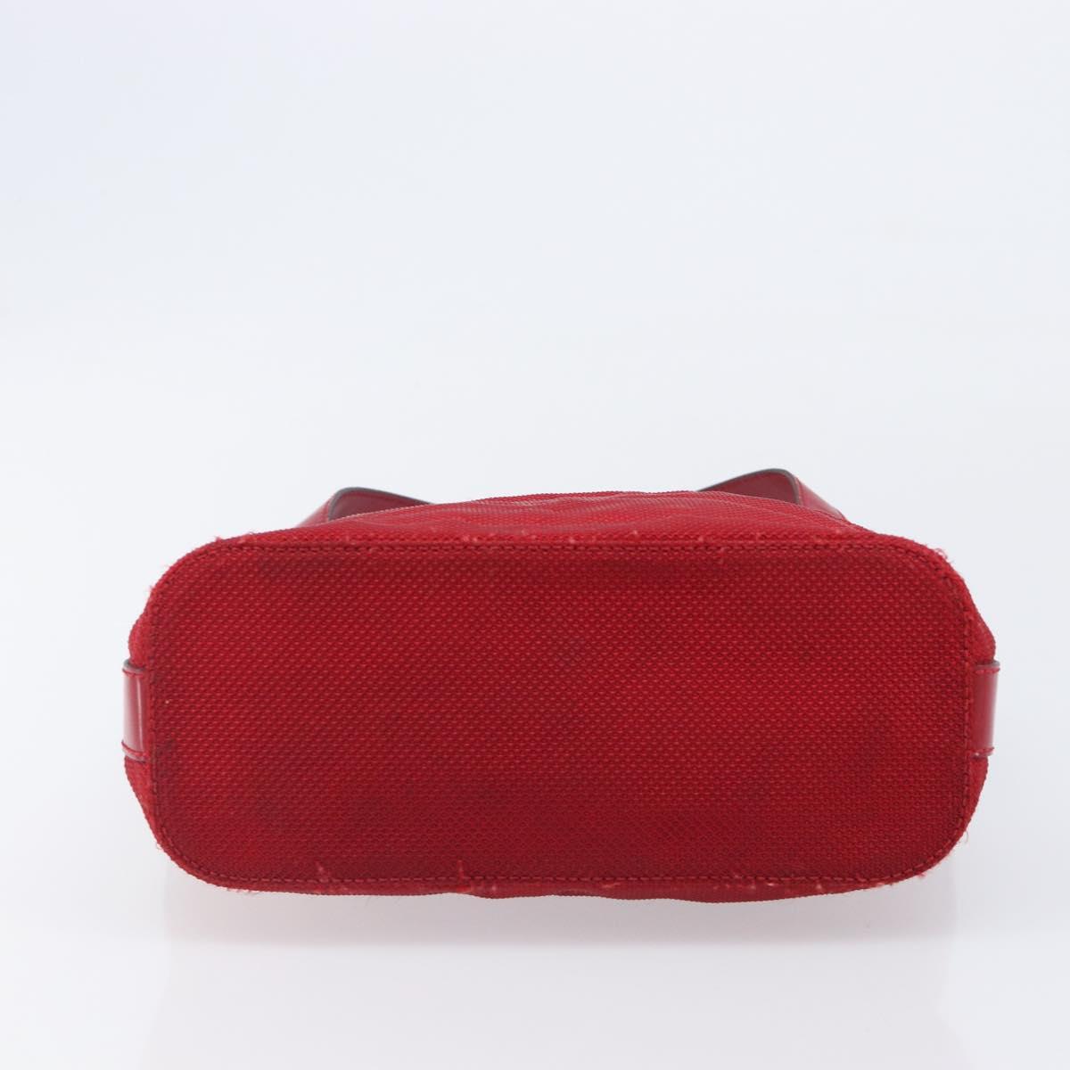 CELINE Hand Bag Canvas Red Silver Auth bs37258