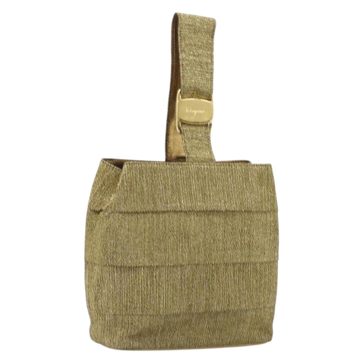 Salvatore Ferragamo Hand Bag Satin Gold Auth bs37259