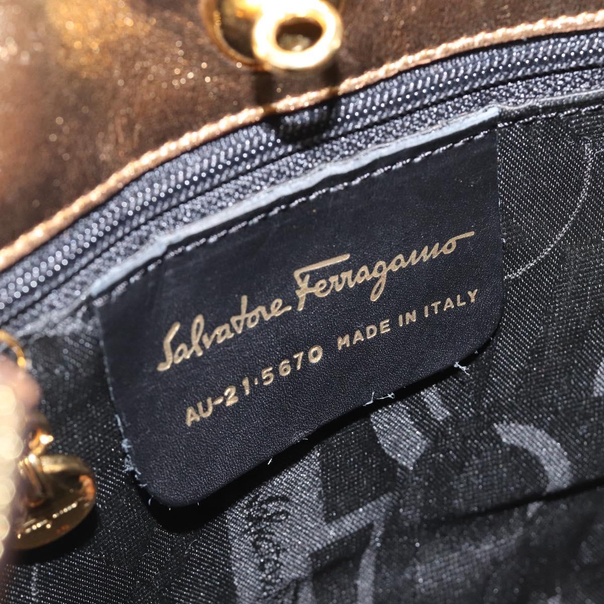 Salvatore Ferragamo Hand Bag Satin Gold Auth bs37259