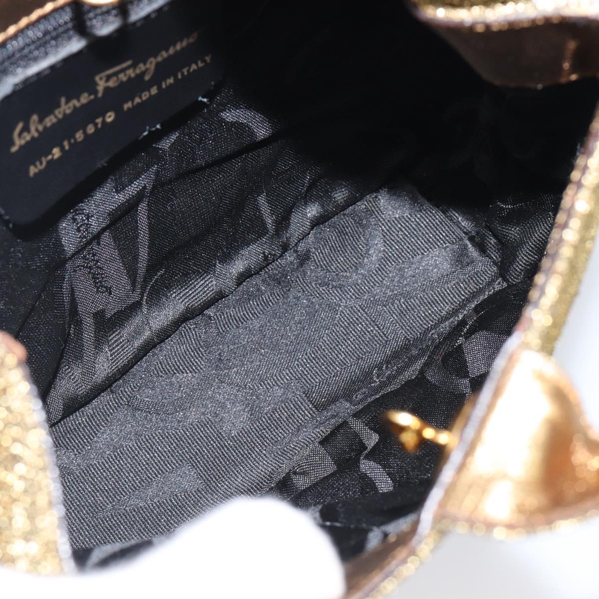 Salvatore Ferragamo Hand Bag Satin Gold Auth bs37259