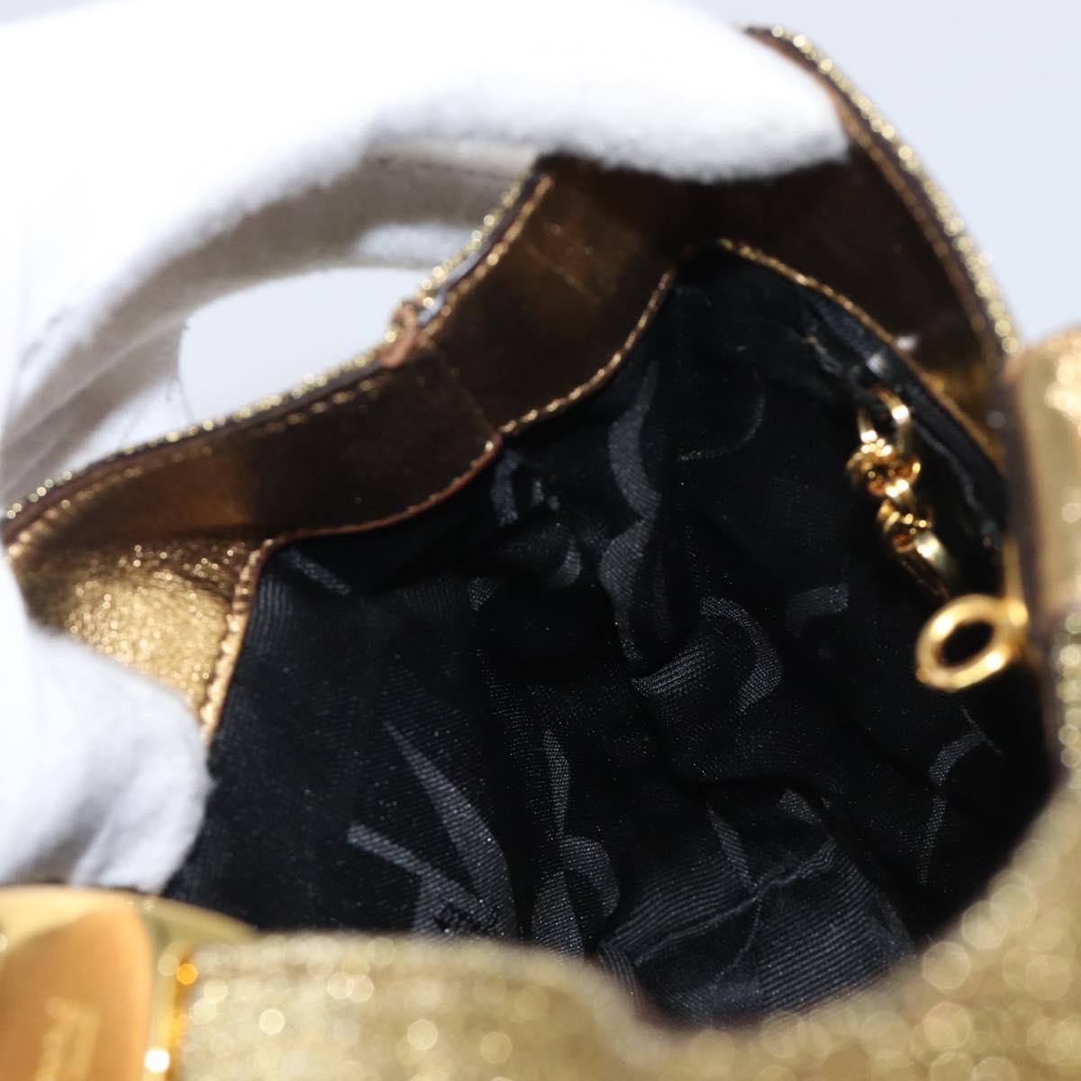 Salvatore Ferragamo Hand Bag Satin Gold Auth bs37259
