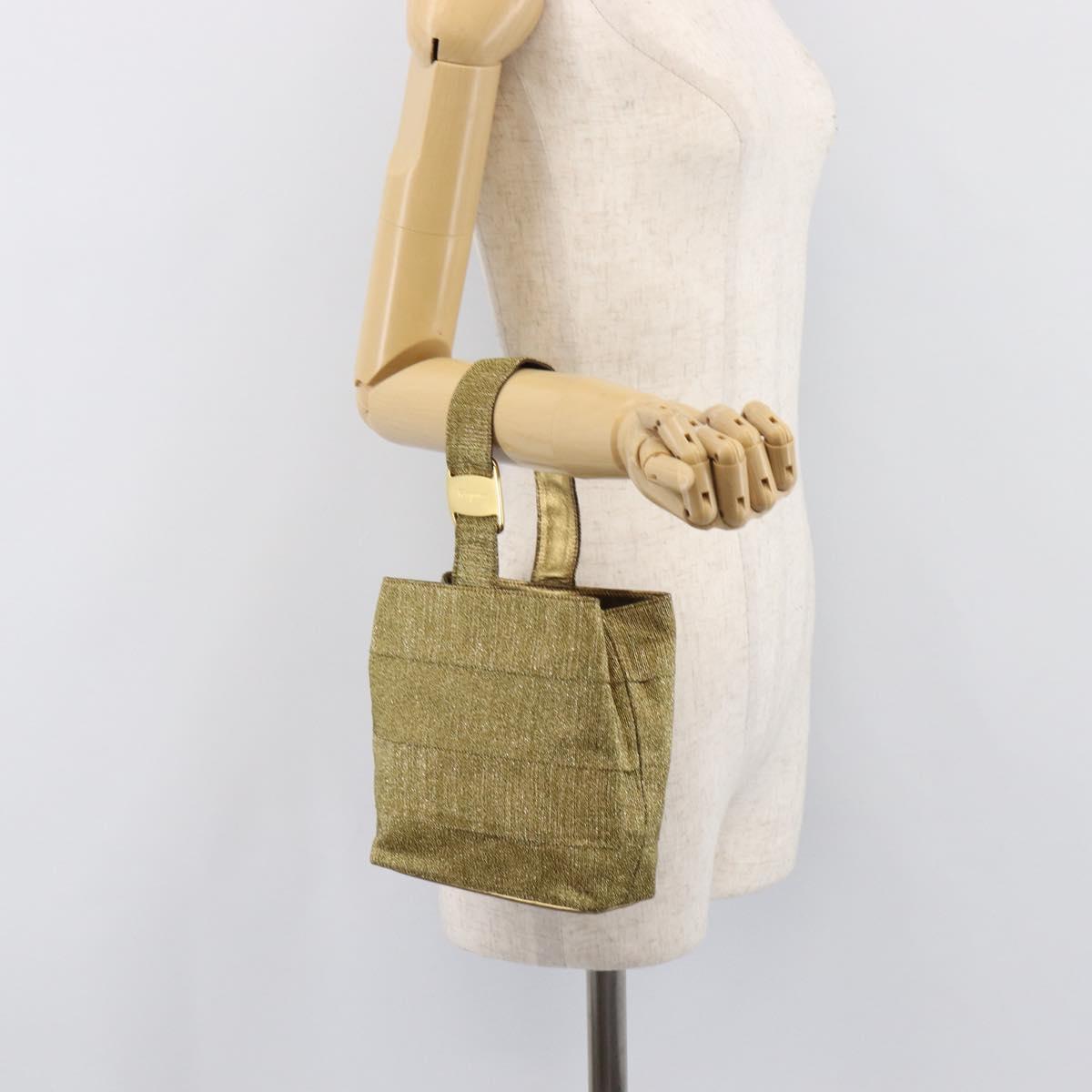 Salvatore Ferragamo Hand Bag Satin Gold Auth bs37259