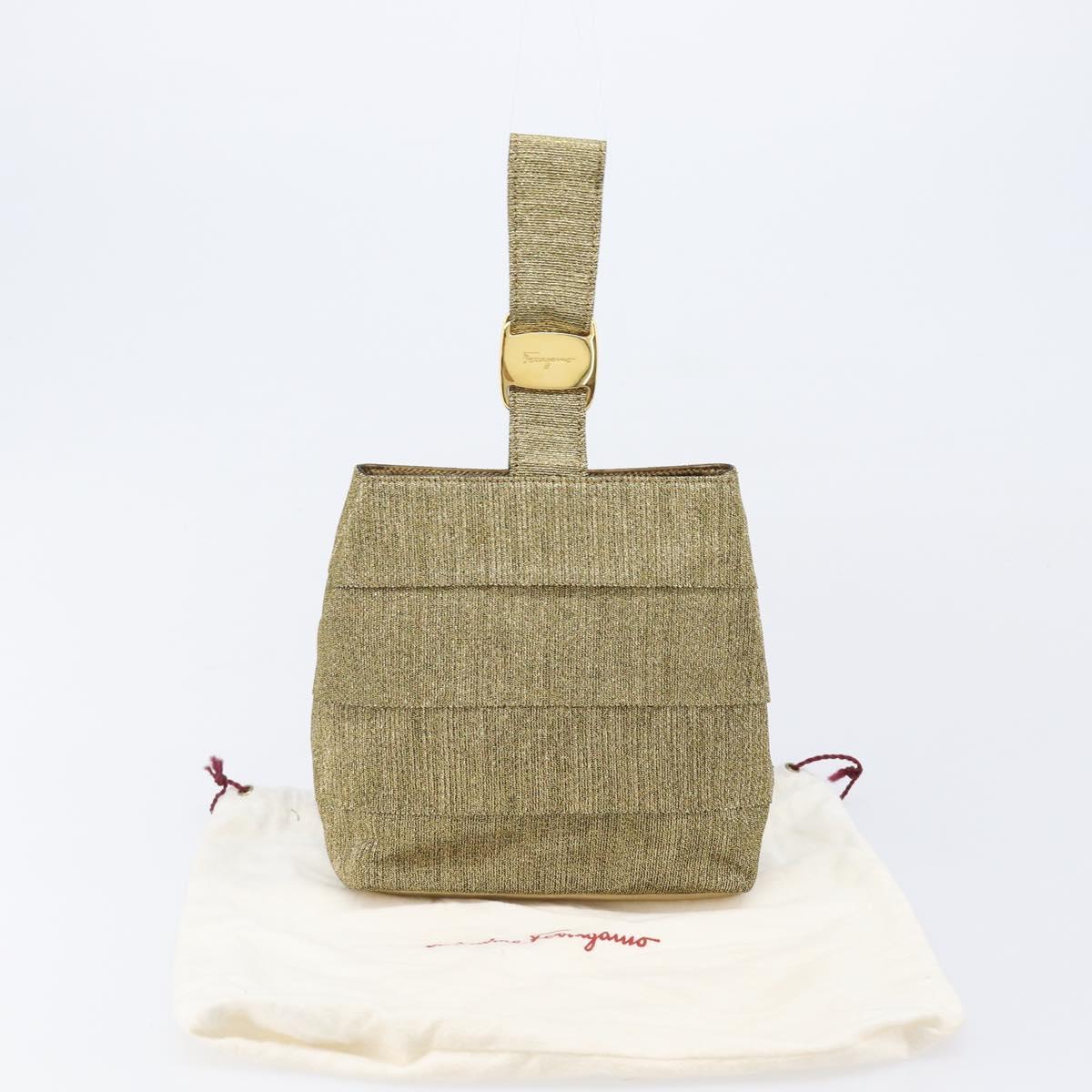 Salvatore Ferragamo Hand Bag Satin Gold Auth bs37259
