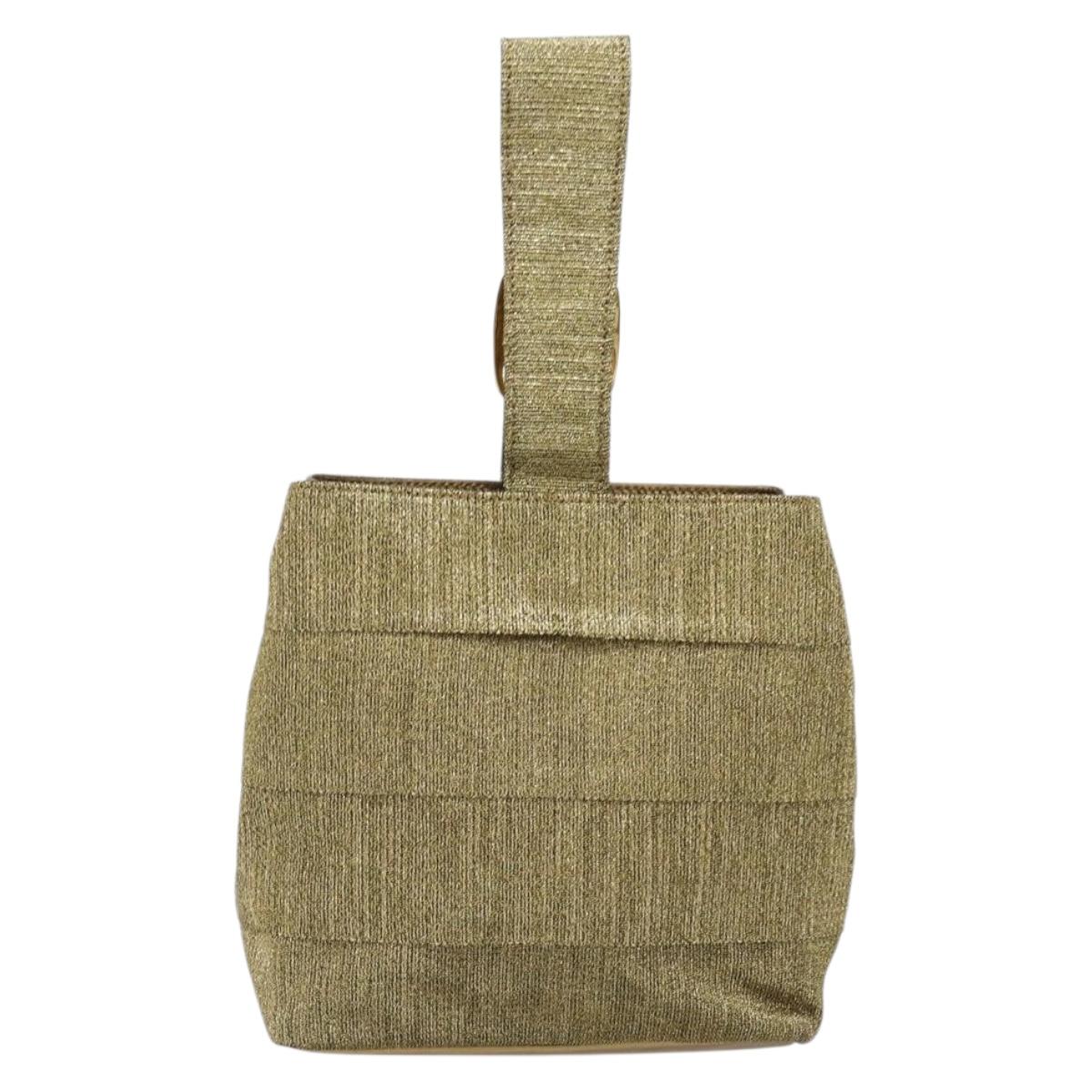 Salvatore Ferragamo Hand Bag Satin Gold Auth bs37259