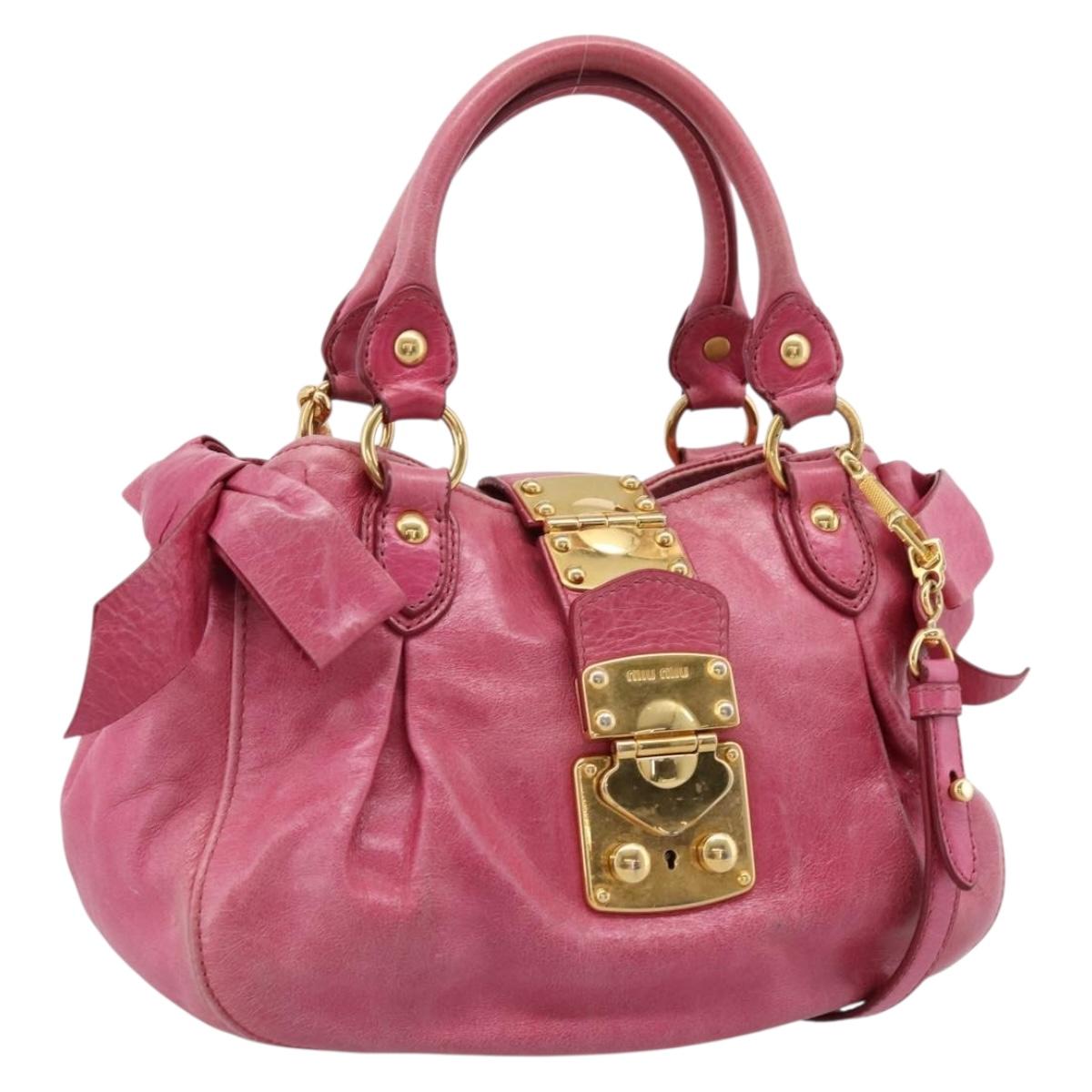 Miu Miu Hand Bag Leather 2way Pink Gold Tone Auth bs37260V