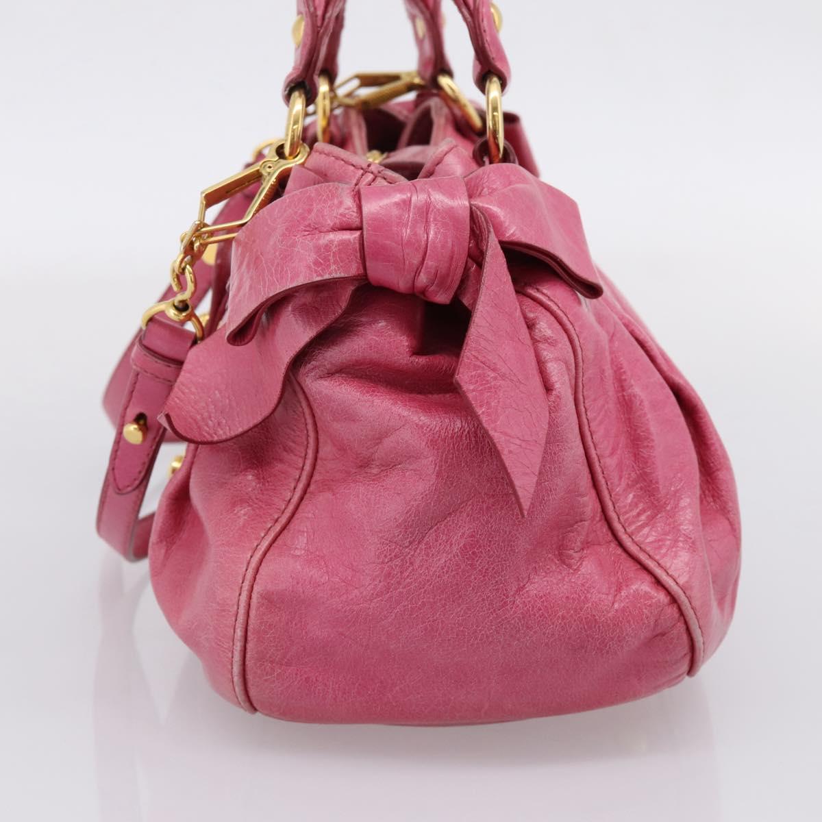 Miu Miu Hand Bag Leather 2way Pink Gold Tone Auth bs37260V