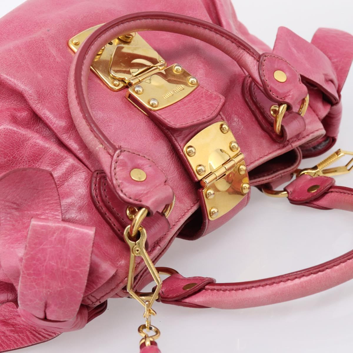 Miu Miu Hand Bag Leather 2way Pink Gold Tone Auth bs37260V