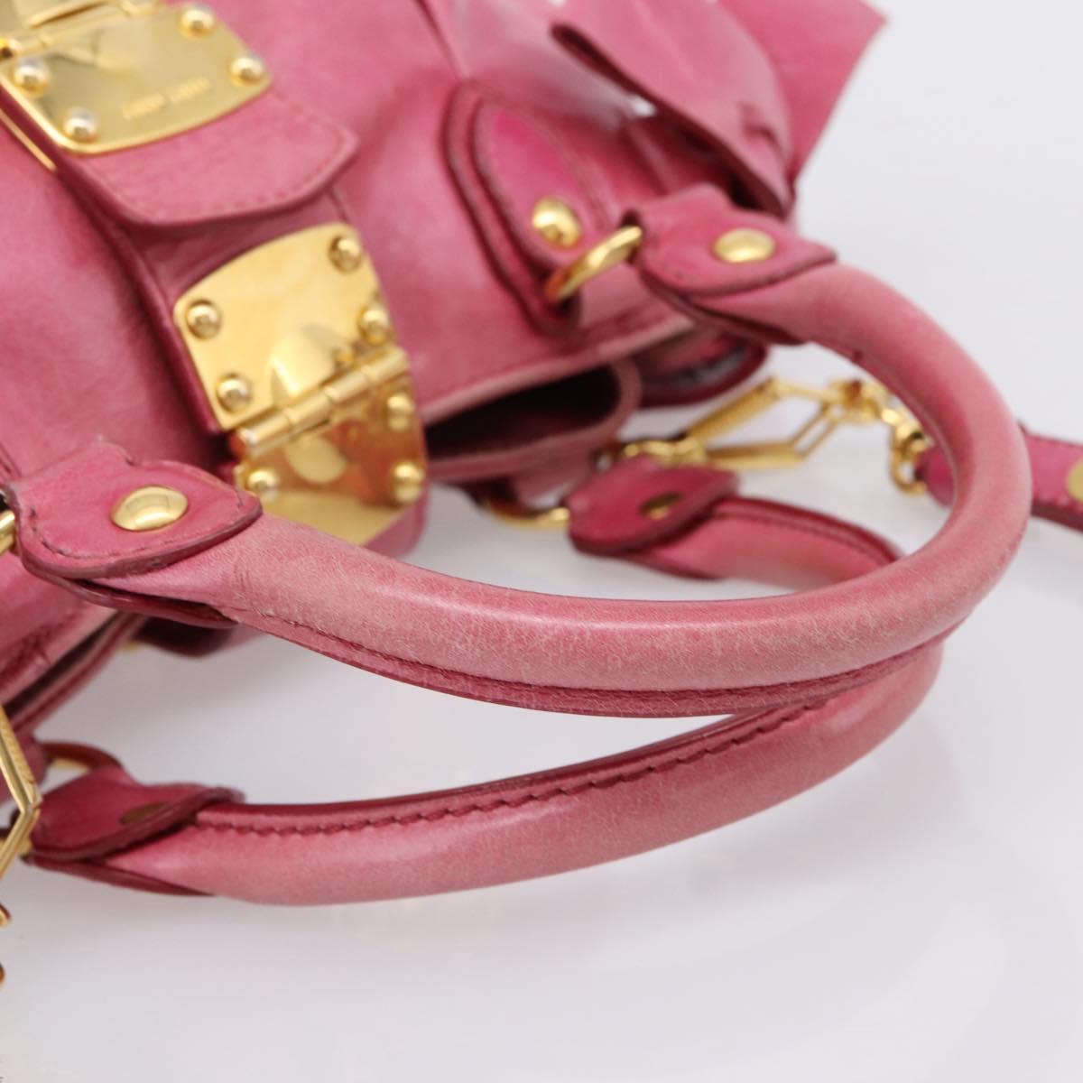 Miu Miu Hand Bag Leather 2way Pink Gold Tone Auth bs37260V