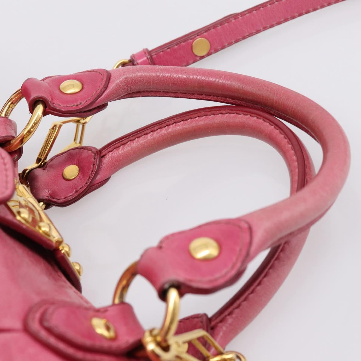Miu Miu Hand Bag Leather 2way Pink Gold Tone Auth bs37260V
