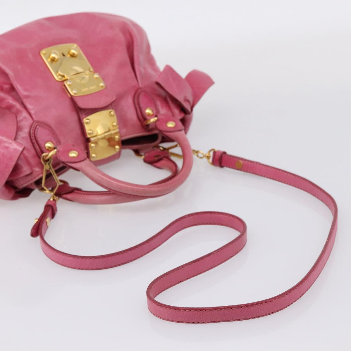 Miu Miu Hand Bag Leather 2way Pink Gold Tone Auth bs37260V