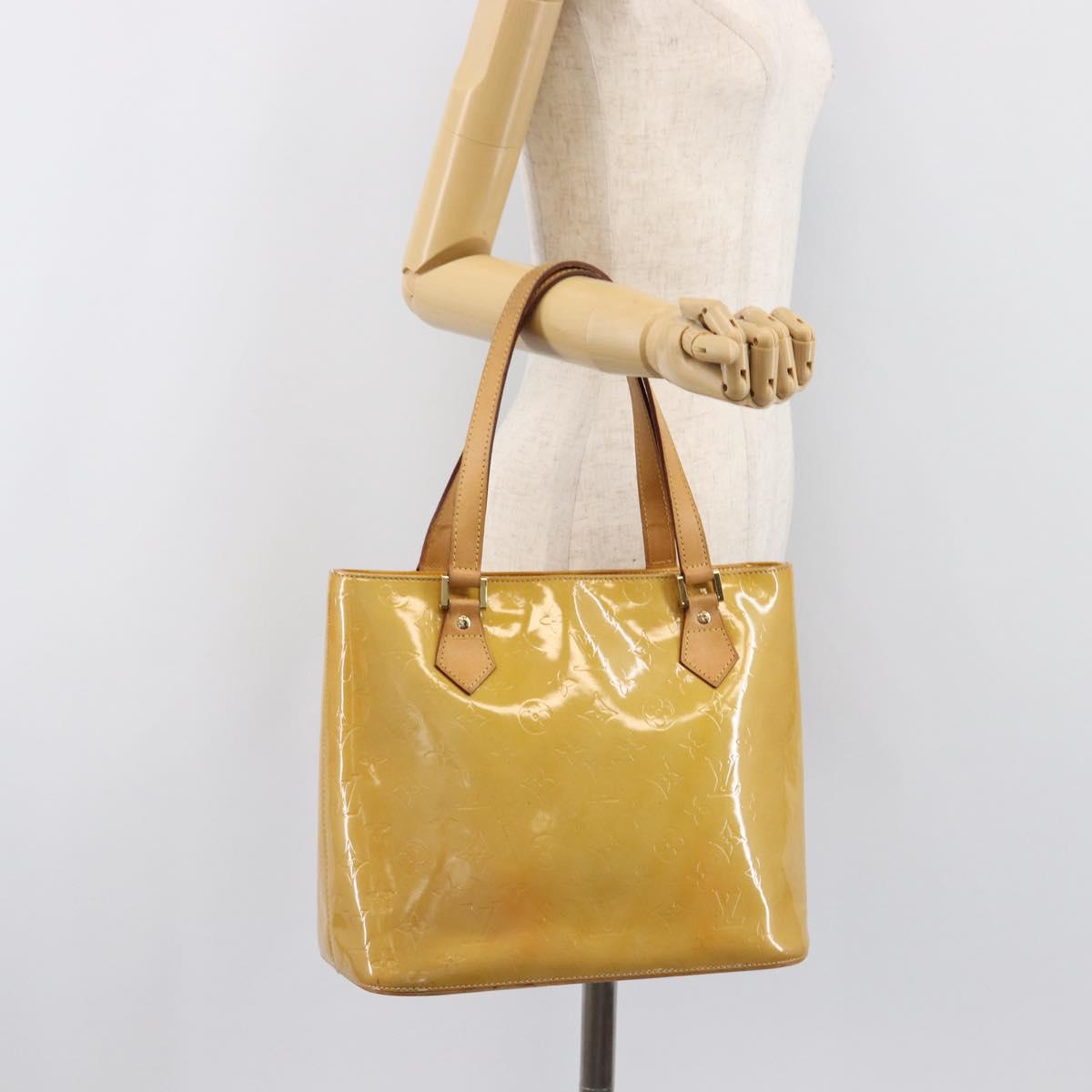 LOUIS VUITTON Monogram Vernis Houston Hand Bag Beige M91004 LV Auth bs37263