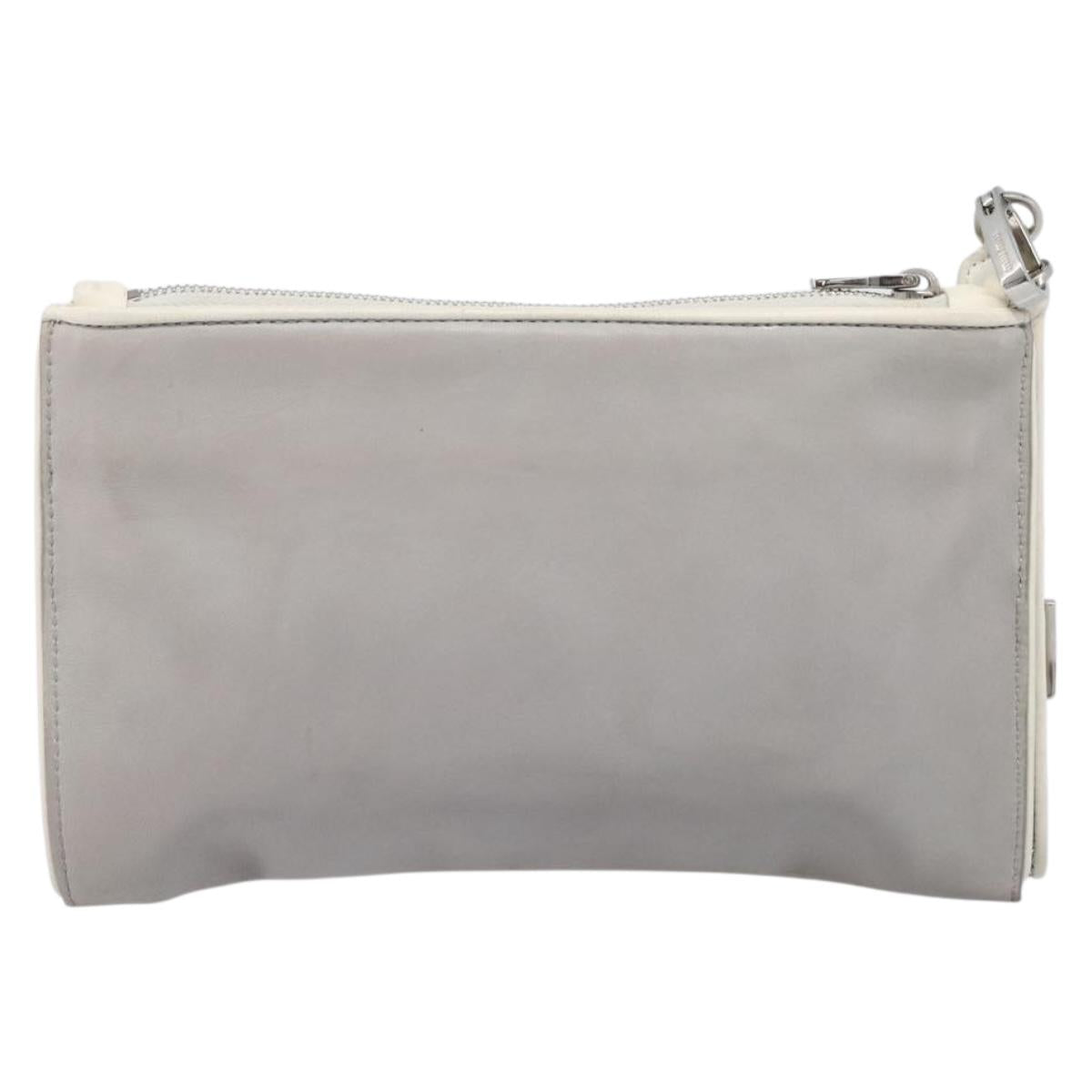 Miu Miu Pouch Leather Gray Silver Auth bs37264