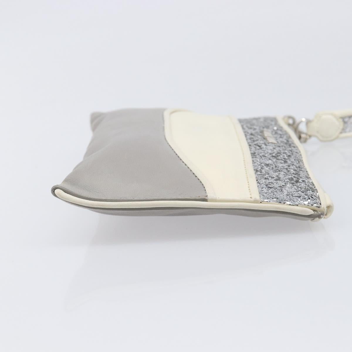 Miu Miu Pouch Leather Gray Silver Auth bs37264