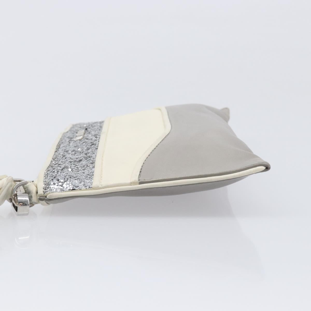 Miu Miu Pouch Leather Gray Silver Auth bs37264