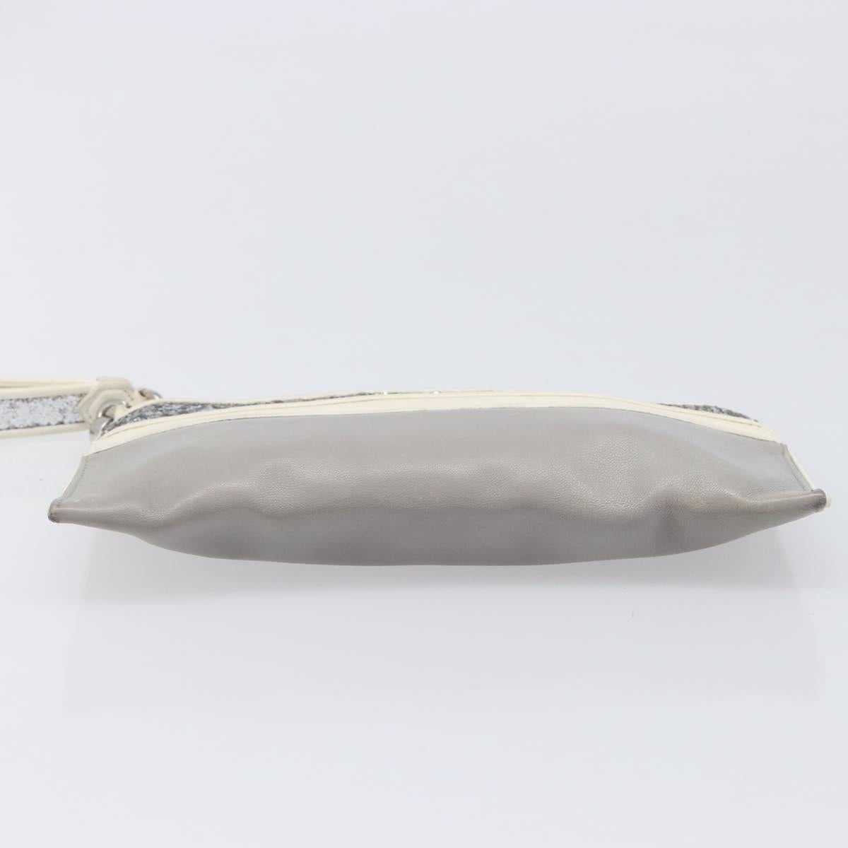 Miu Miu Pouch Leather Gray Silver Auth bs37264