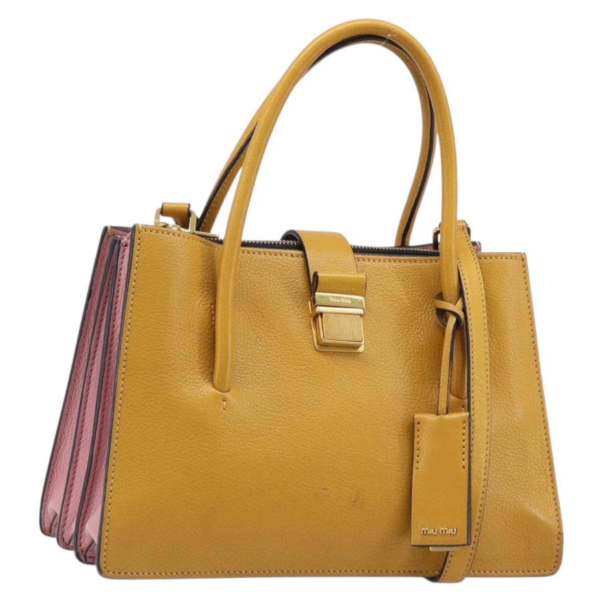 Miu Miu Hand Bag Leather 2way Yellow Gold Tone Auth bs37269A