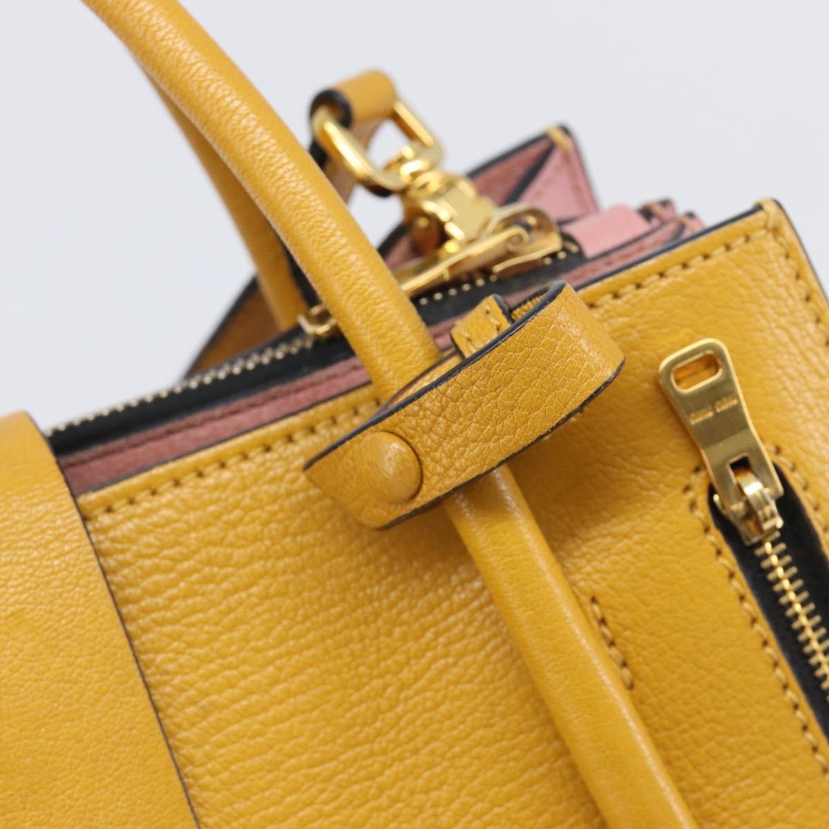 Miu Miu Hand Bag Leather 2way Yellow Gold Tone Auth bs37269A