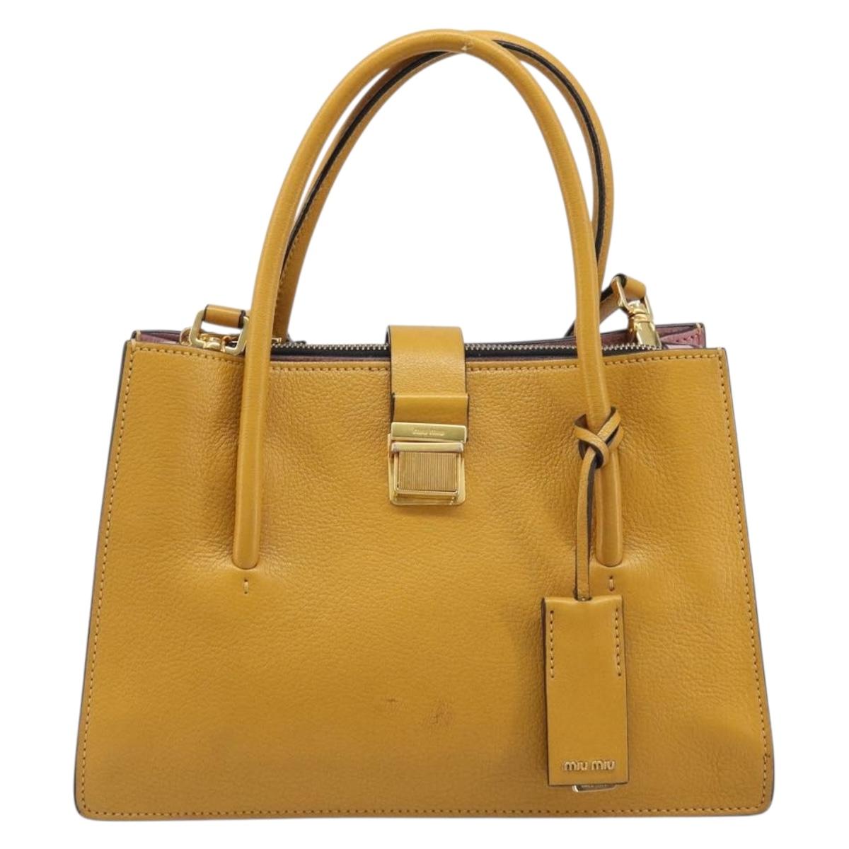 Miu Miu Hand Bag Leather 2way Yellow Gold Tone Auth bs37269A