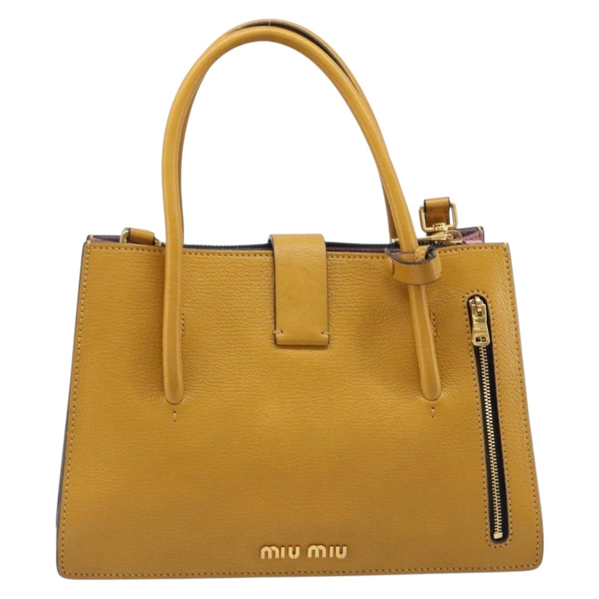 Miu Miu Hand Bag Leather 2way Yellow Gold Tone Auth bs37269A
