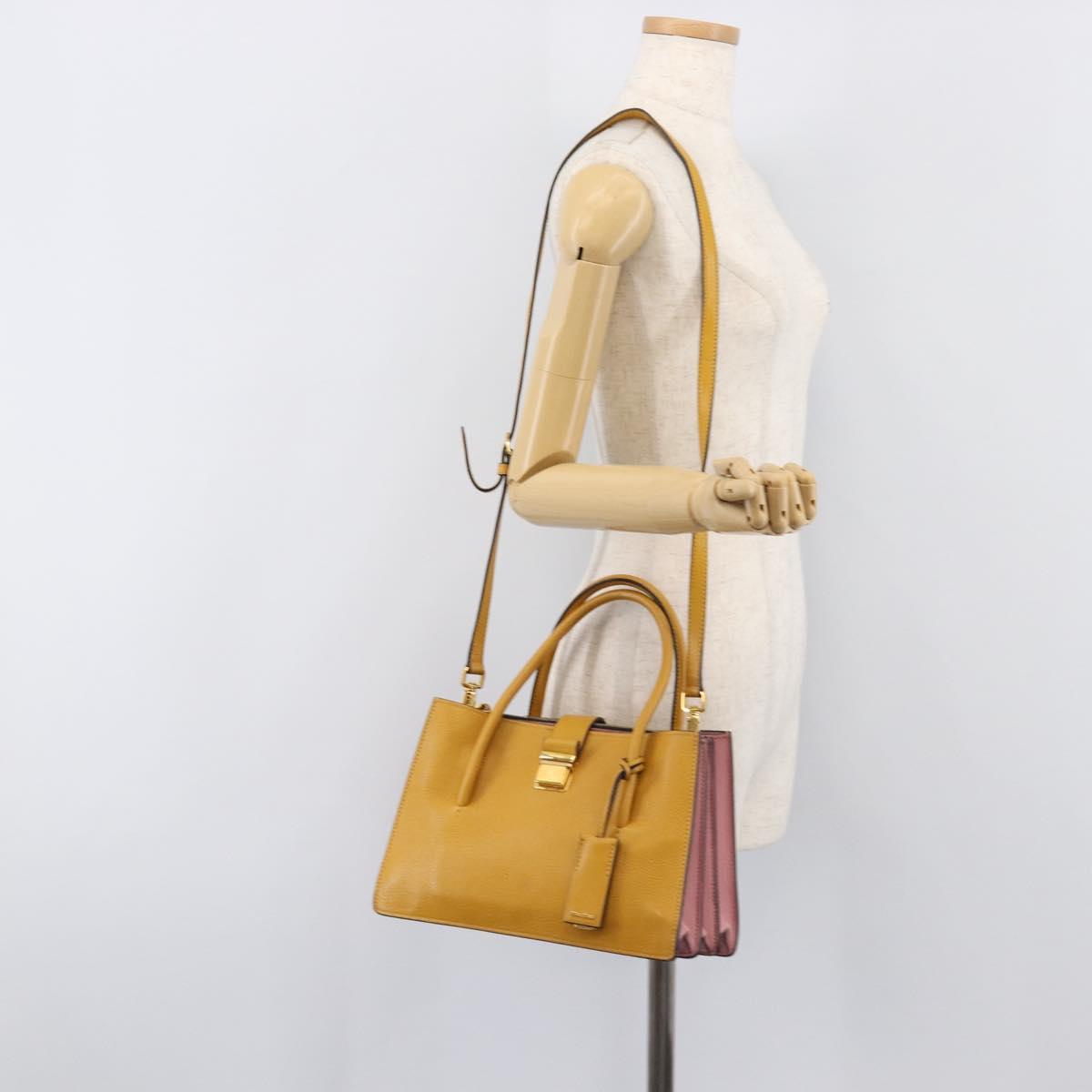 Miu Miu Hand Bag Leather 2way Yellow Gold Tone Auth bs37269A