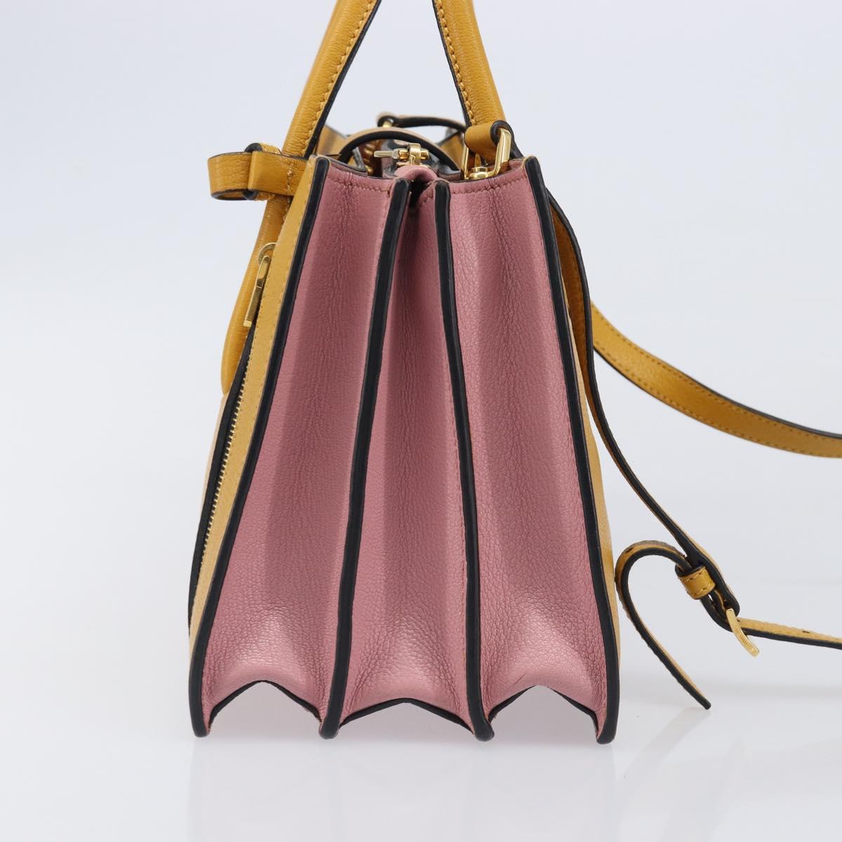 Miu Miu Hand Bag Leather 2way Yellow Gold Tone Auth bs37269A
