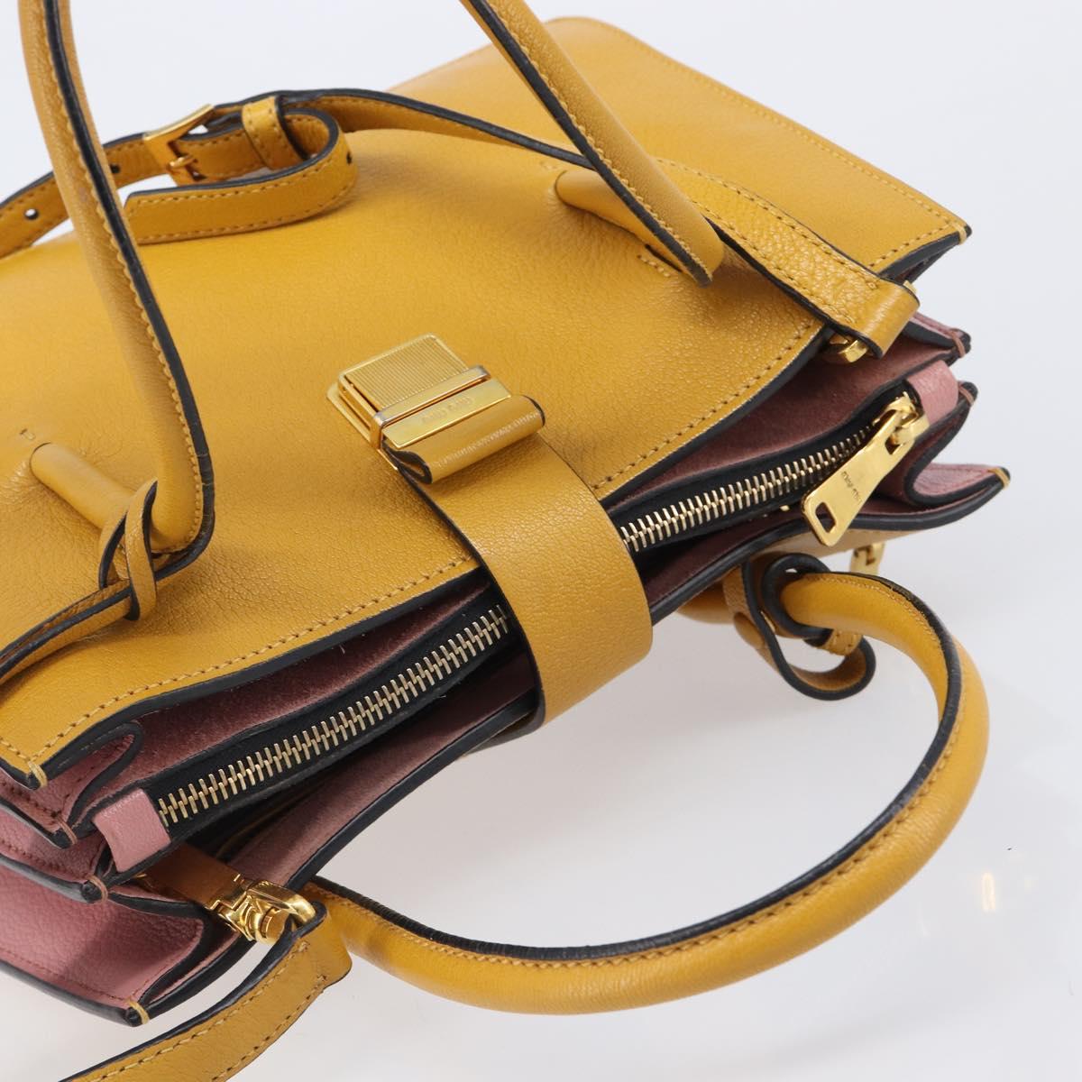 Miu Miu Hand Bag Leather 2way Yellow Gold Tone Auth bs37269A