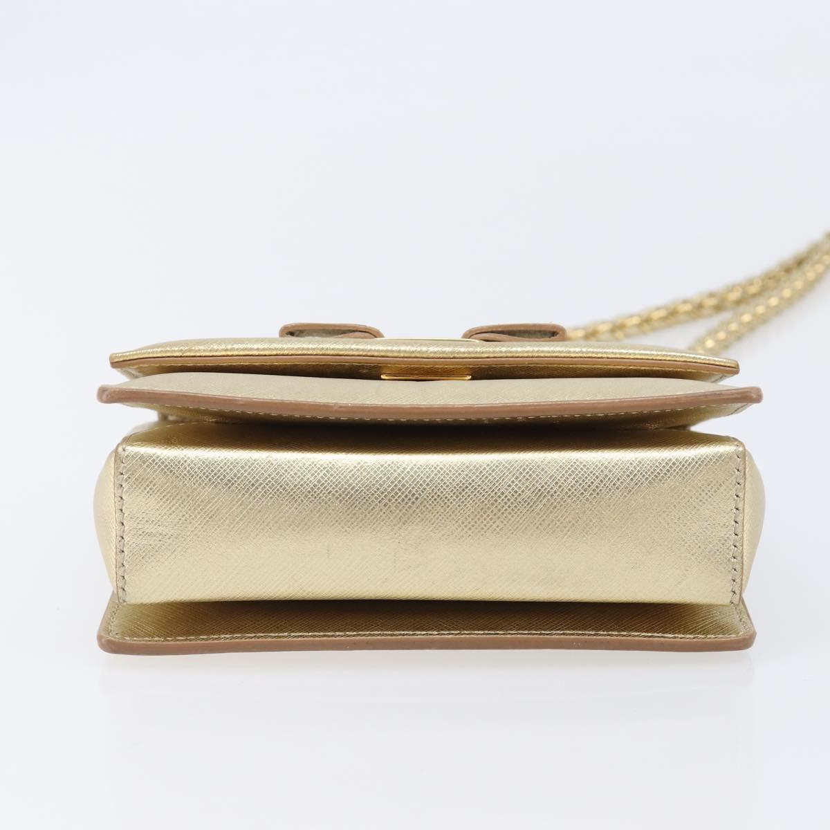 Salvatore Ferragamo Vala Chain Shoulder Bag Leather Gold Auth bs37272