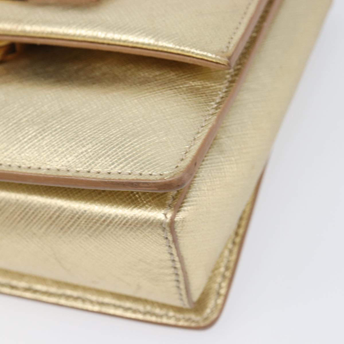 Salvatore Ferragamo Vala Chain Shoulder Bag Leather Gold Auth bs37272