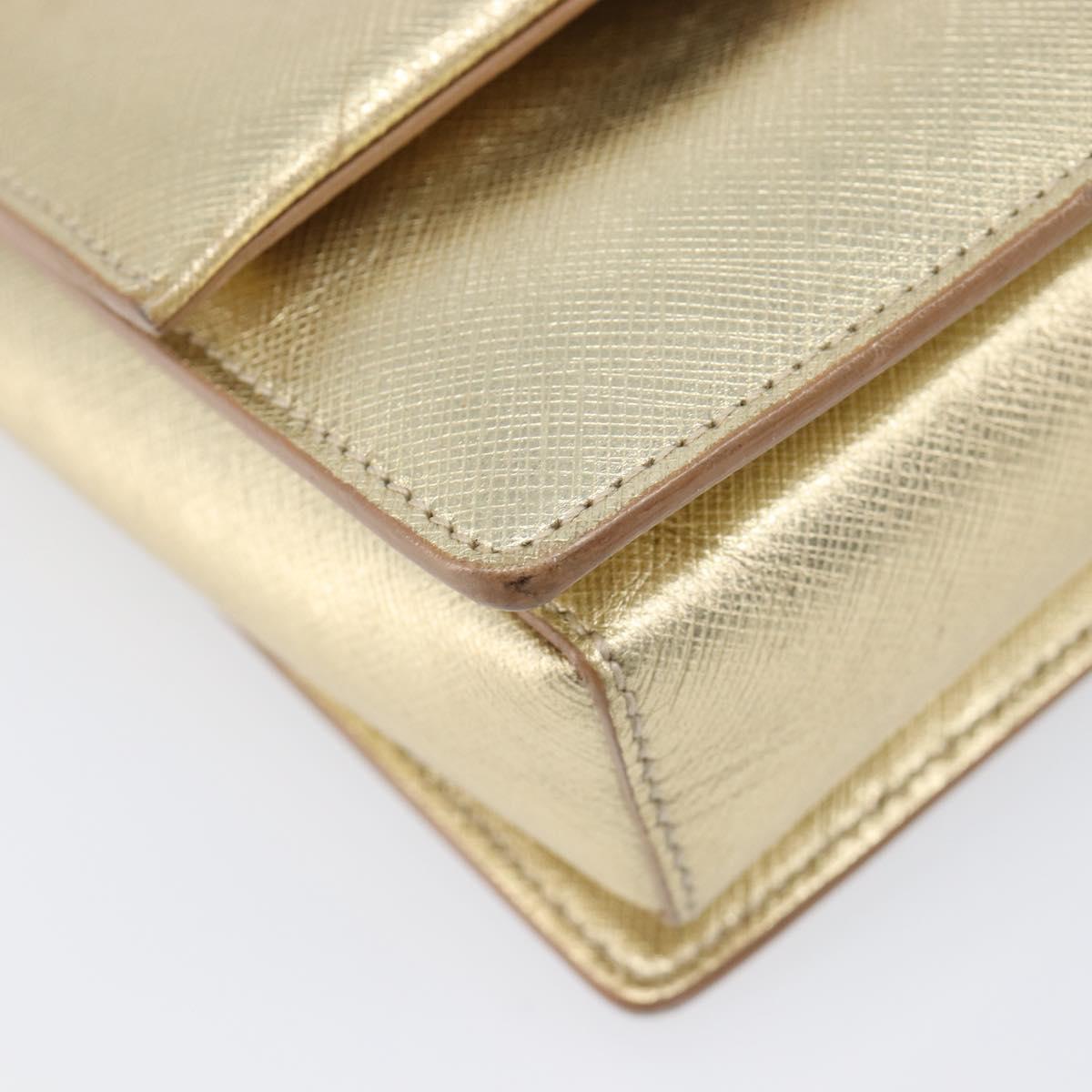 Salvatore Ferragamo Vala Chain Shoulder Bag Leather Gold Auth bs37272