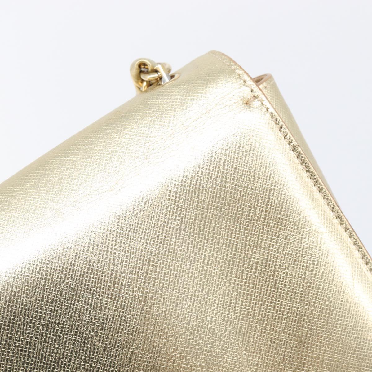 Salvatore Ferragamo Vala Chain Shoulder Bag Leather Gold Auth bs37272