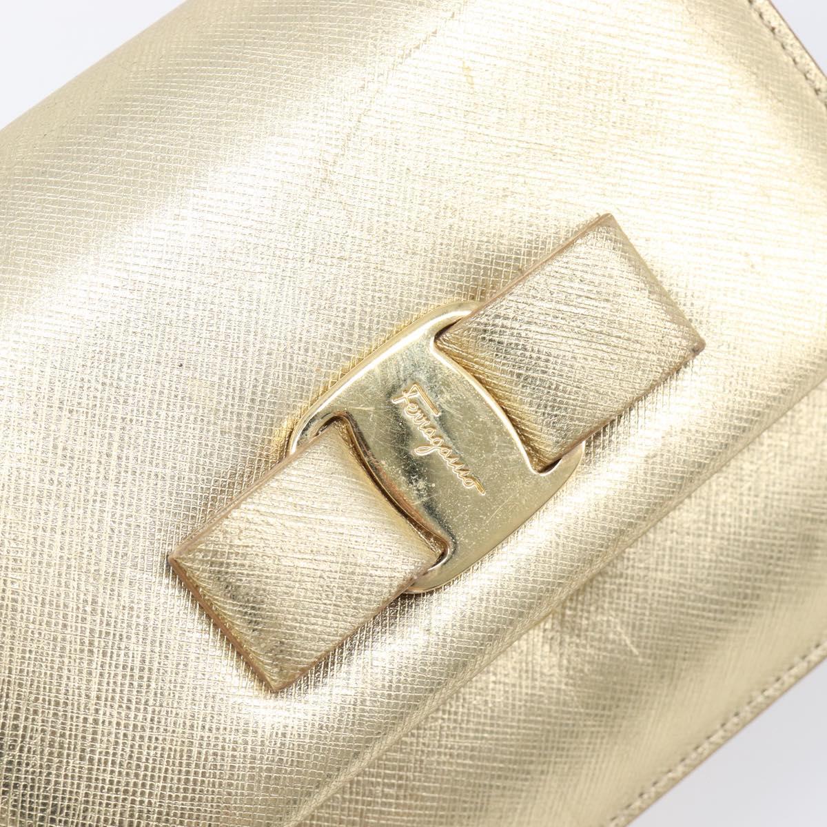 Salvatore Ferragamo Vala Chain Shoulder Bag Leather Gold Auth bs37272