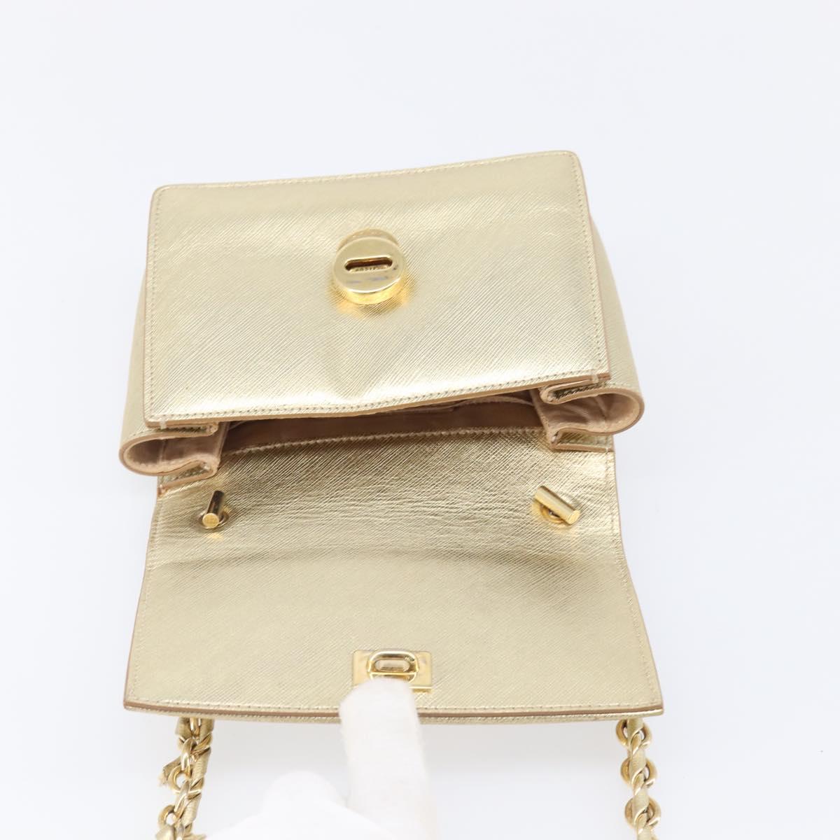 Salvatore Ferragamo Vala Chain Shoulder Bag Leather Gold Auth bs37272
