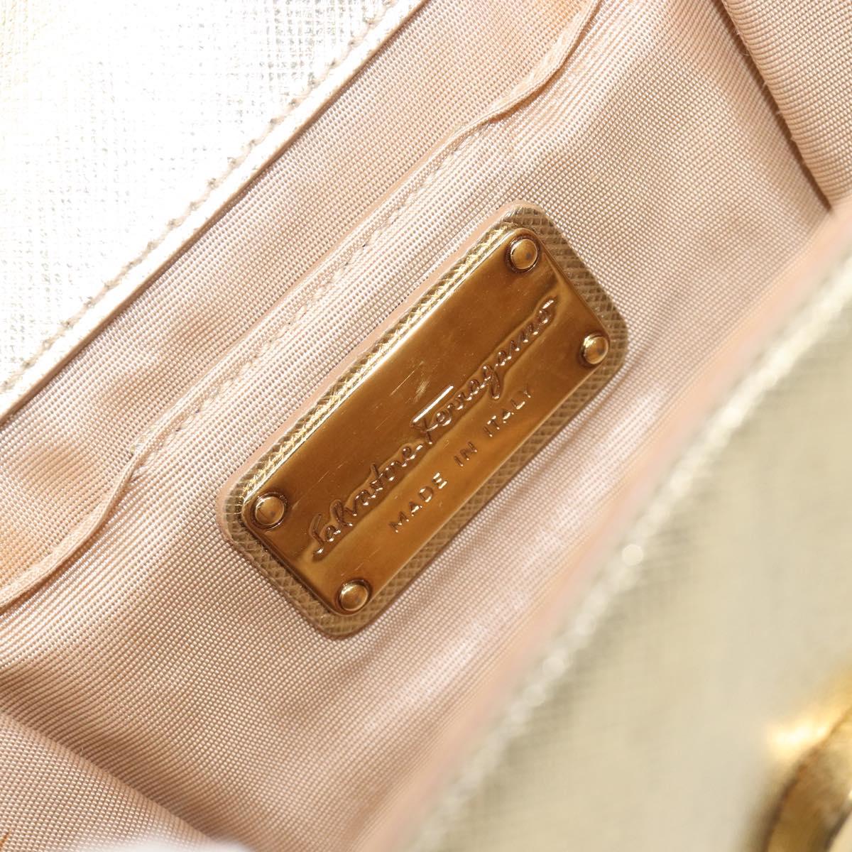 Salvatore Ferragamo Vala Chain Shoulder Bag Leather Gold Auth bs37272