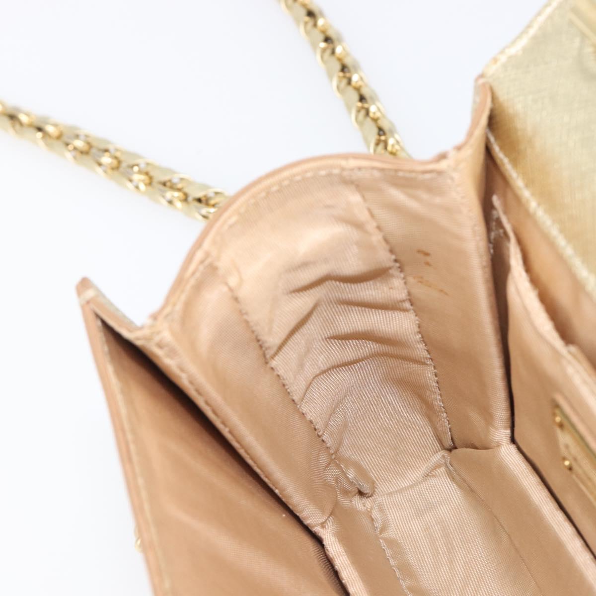 Salvatore Ferragamo Vala Chain Shoulder Bag Leather Gold Auth bs37272