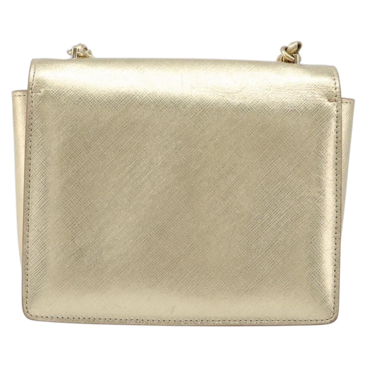 Salvatore Ferragamo Vala Chain Shoulder Bag Leather Gold Auth bs37272
