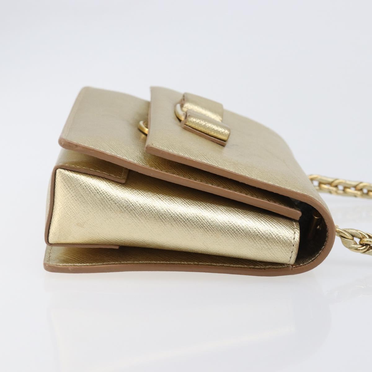 Salvatore Ferragamo Vala Chain Shoulder Bag Leather Gold Auth bs37272