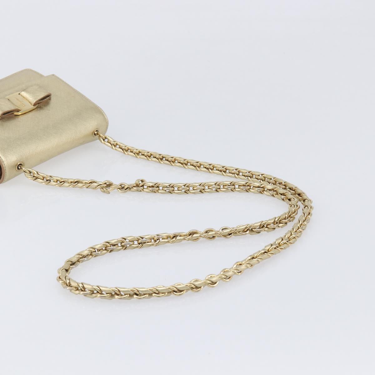 Salvatore Ferragamo Vala Chain Shoulder Bag Leather Gold Auth bs37272