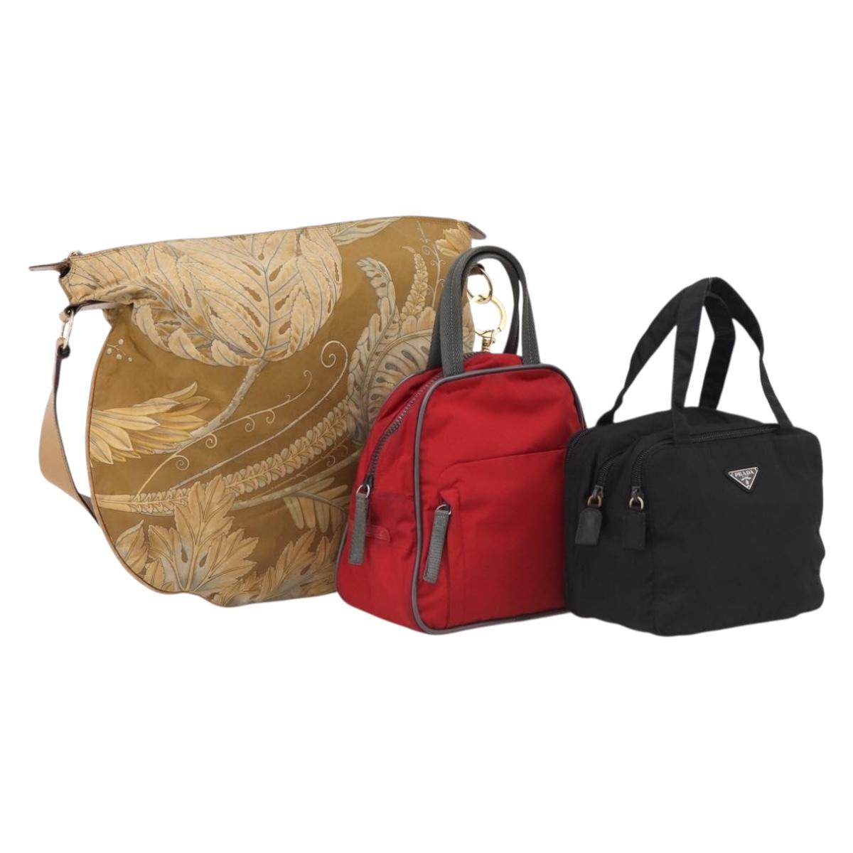 Salvatore Ferragamo PRADA Hand Bag Nylon 3 Set Black Beige Red Auth bs37283