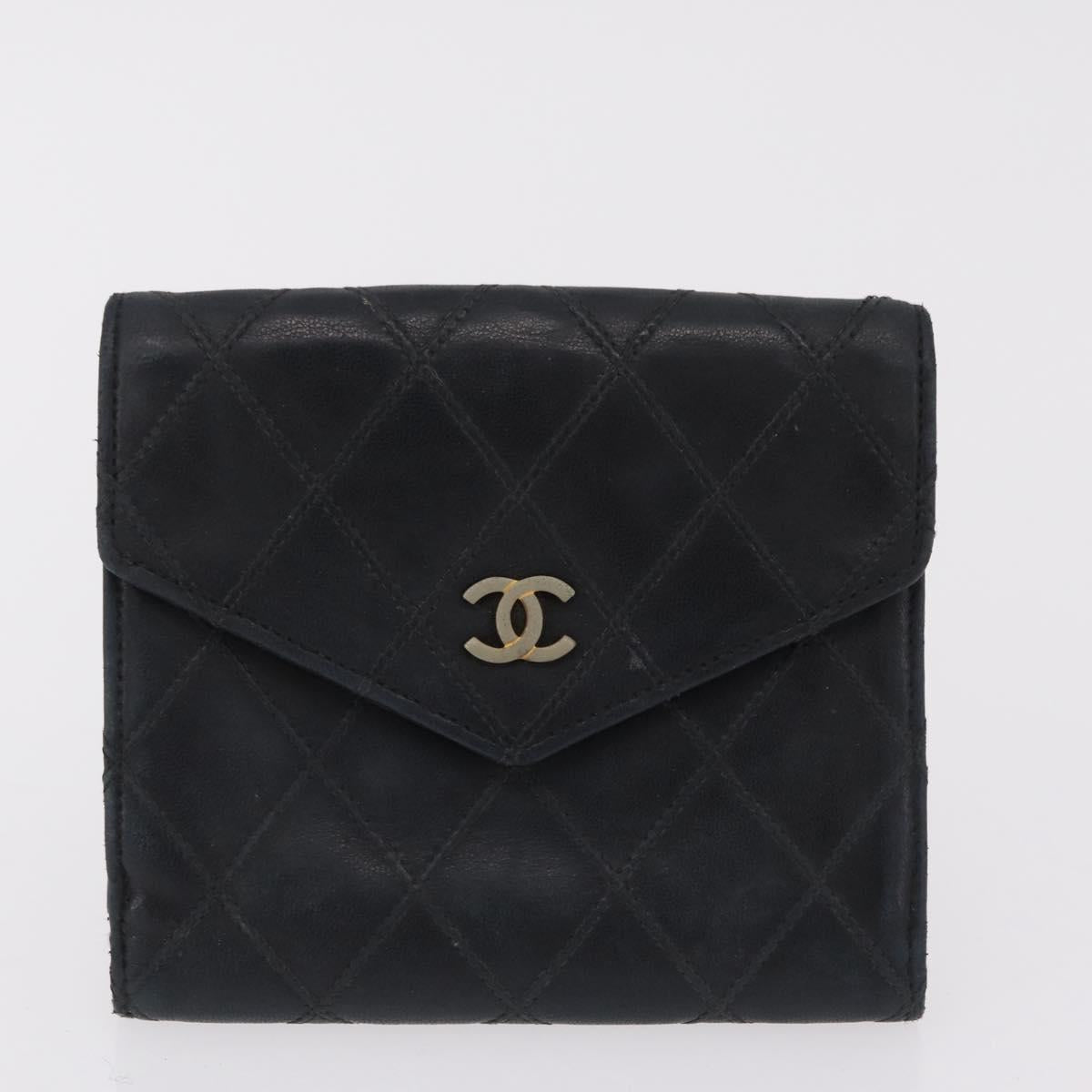 CHANEL Wallet Leather 3 Set Black Red Navy CC Auth bs37285