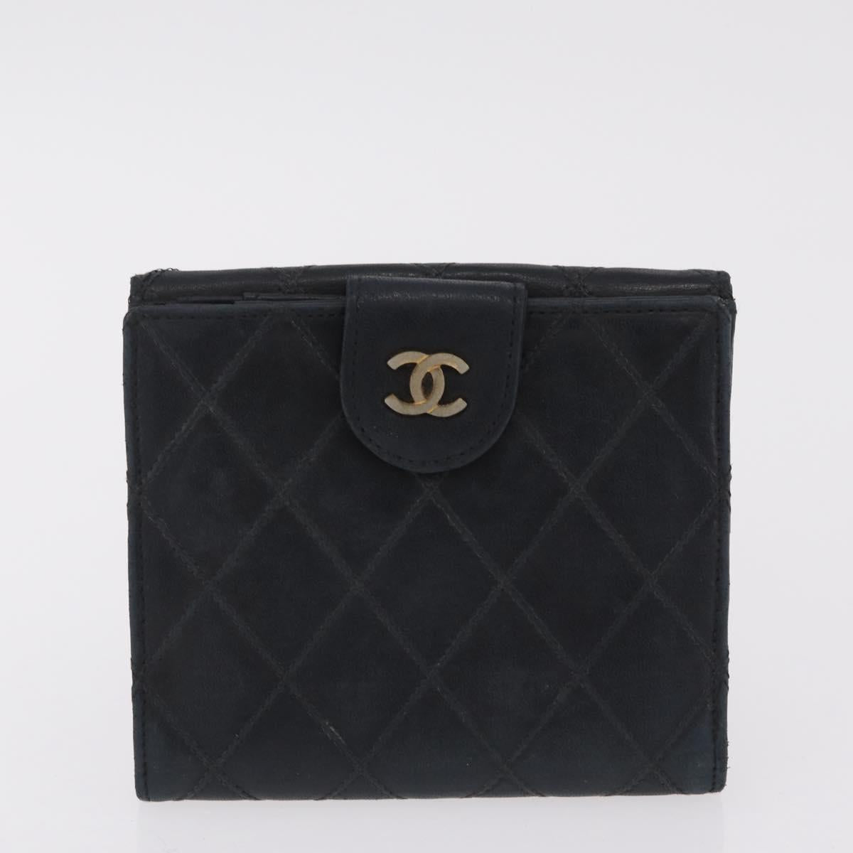 CHANEL Wallet Leather 3 Set Black Red Navy CC Auth bs37285