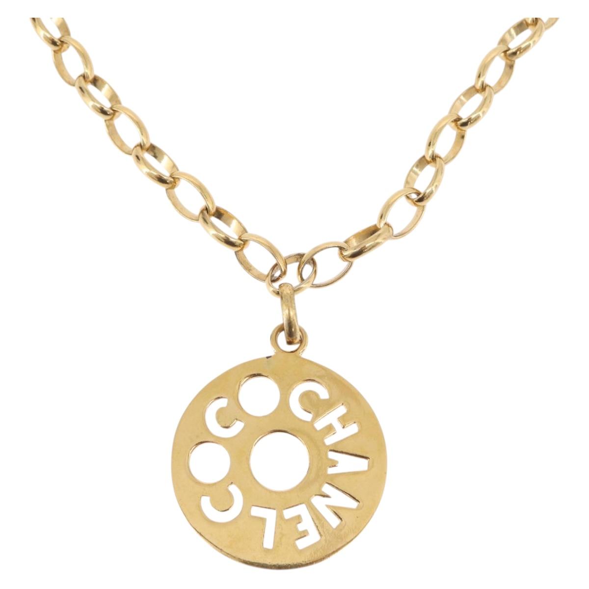 CHANEL Necklace metal Gold CC Auth bs37290M
