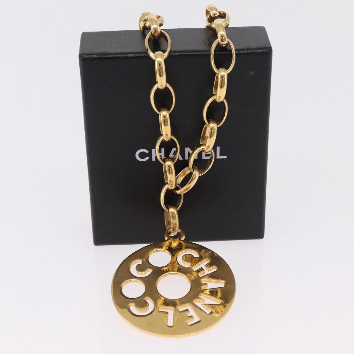 CHANEL Necklace metal Gold CC Auth bs37290M