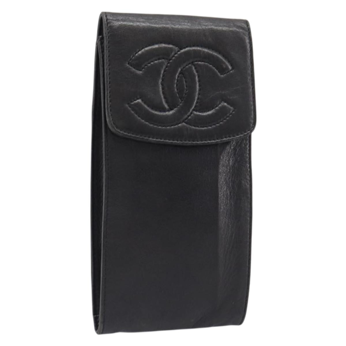 CHANEL Glasses Case Lamb Skin Dark Brown CC Auth bs37291