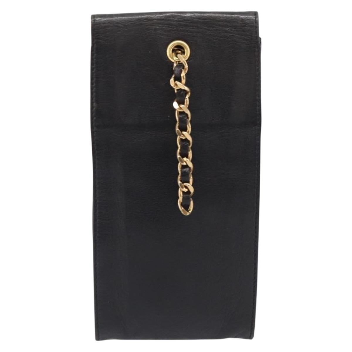 CHANEL Glasses Case Lamb Skin Dark Brown CC Auth bs37291